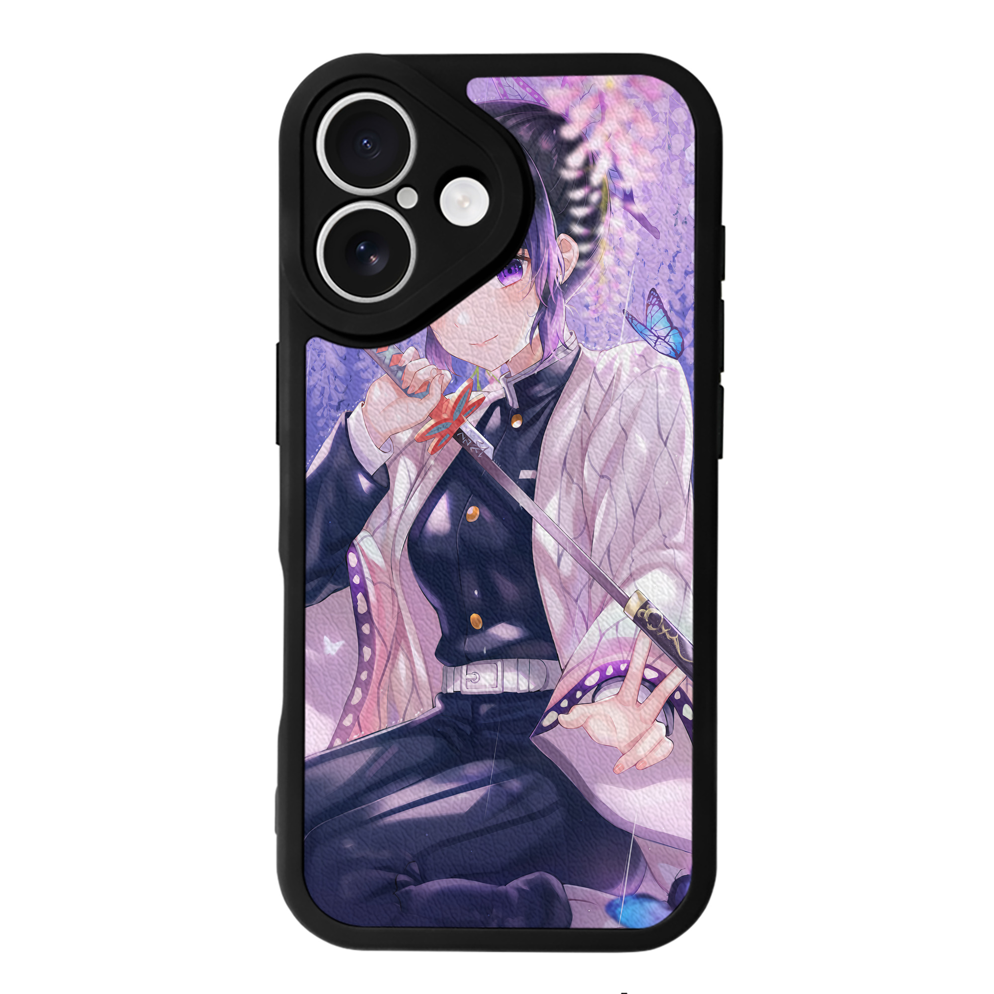 （画像用） 鬼滅の刃（きめつのやいば）蟲柱-胡蝶 しのぶ／こちょう しのぶ Kochou Shinobu 【iPhone 16シリーズ対応】シリコンスマホケース（レザー調） 材質：シリコン